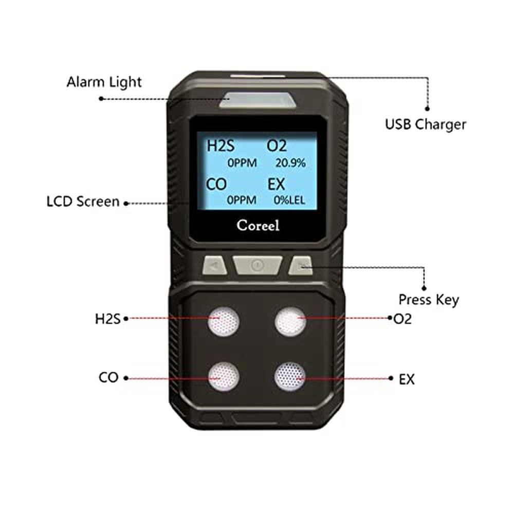 Gas Coreel: Coreel 4 Gas Monitor Portable CO H2S O2 EX Gas – Side View