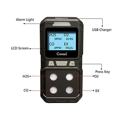 Gas Coreel: Coreel 4 Gas Monitor Portable CO H2S O2 EX Gas – Side View