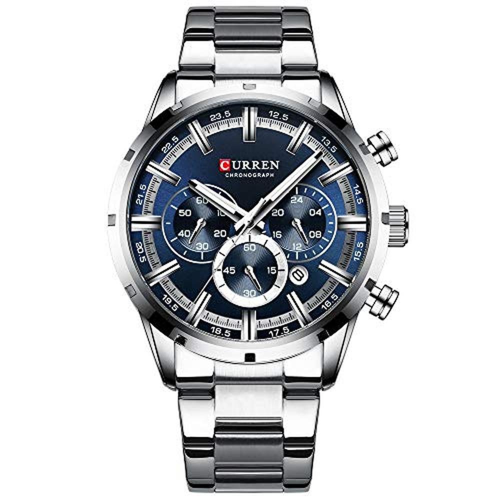 Curren Mens Watch: Sport Quartz Chronograph Wristwatches – Front View