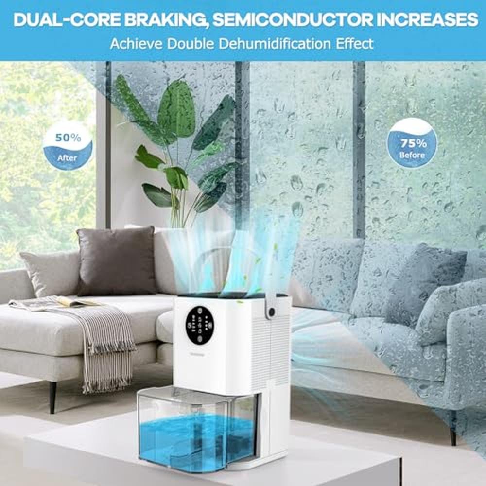 Dehumidifier Small: DAESUNG 60 OZ Quiet Dehumidifier for – Side View