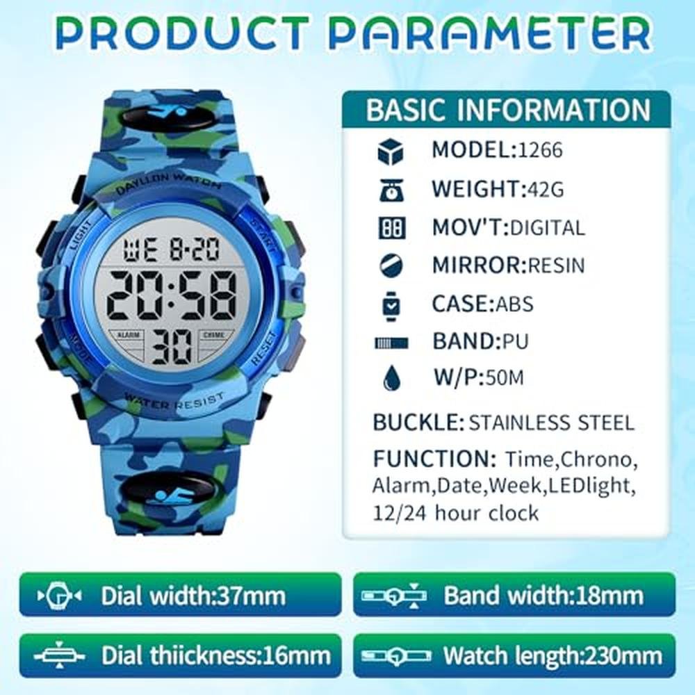 Kids Dayllon Digital Watch: Dayllon Kids Watch 50m – Side View