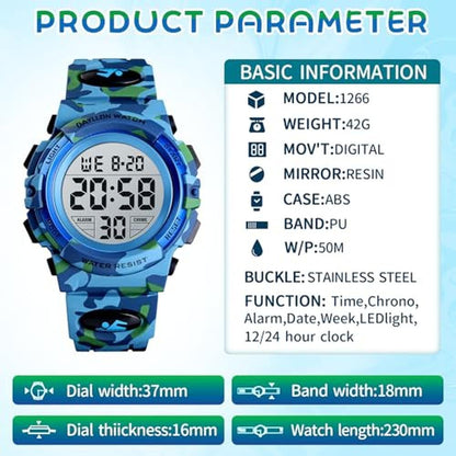 Kids Dayllon Digital Watch: Dayllon Kids Watch 50m – Side View