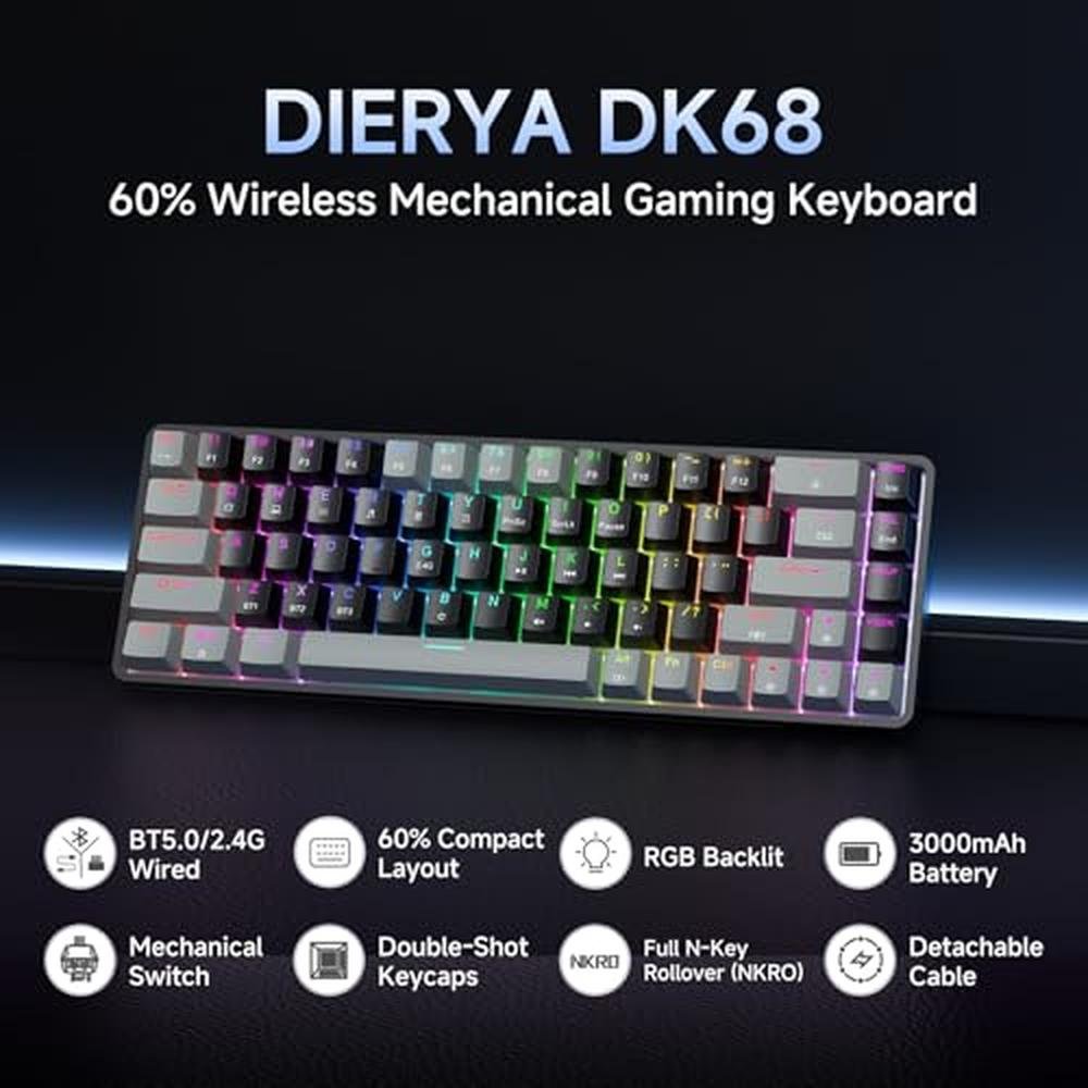 Keyboard Dierya DK68 60% Wireless Mechanical Gaming Keyboard – Side View