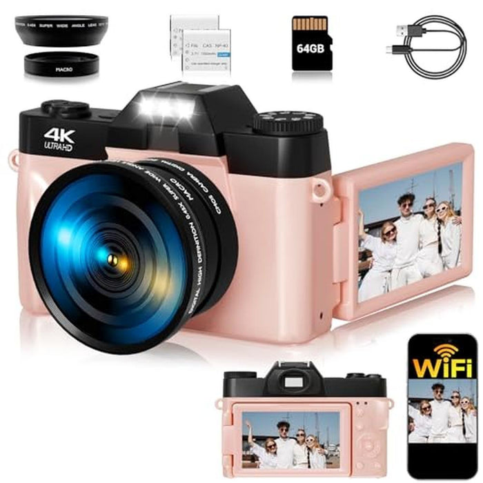 Digital Camera: FHD 4K 75MP WiFi Vlogging Camera with Flip – Front View