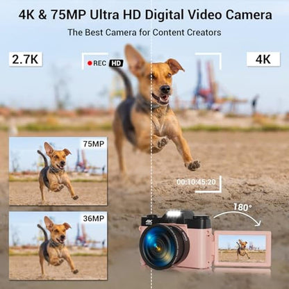 Digital Camera: FHD 4K 75MP WiFi Vlogging Camera with Flip – Side View