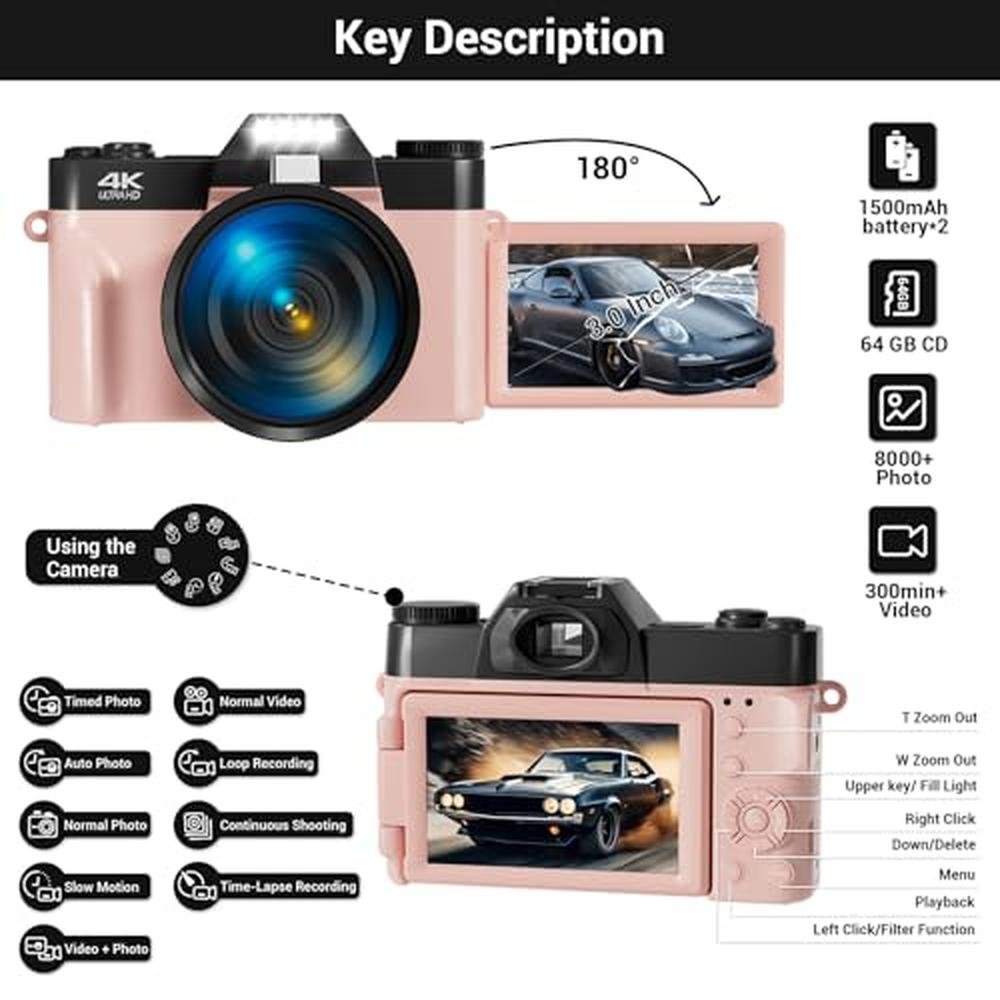 Digital Camera: FHD 4K 75MP WiFi Vlogging Camera with Flip – In Use