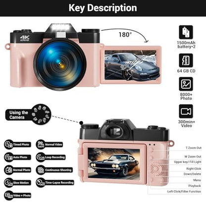 Digital Camera: FHD 4K 75MP WiFi Vlogging Camera with Flip – In Use