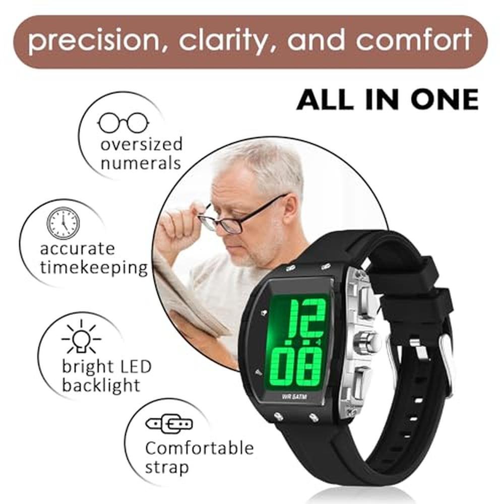 Elderly Watch with Alarm: Easy-to-Read Digital Watch for – Side View