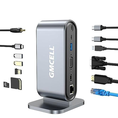 Docking Station: USB-C Hub Dual Monitor 4K HDMI VGA 12-Port – Front View