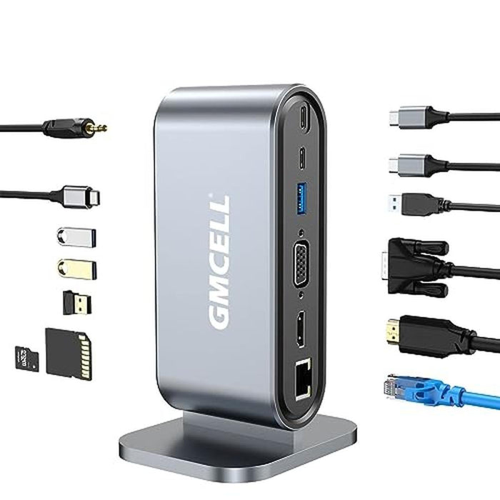Docking Station: USB-C Hub Dual Monitor 4K HDMI VGA 12-Port – Front View