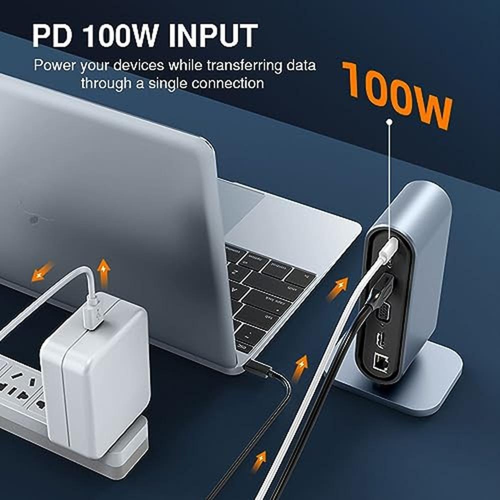 Docking Station: USB-C Hub Dual Monitor 4K HDMI VGA 12-Port – Close-up Detail