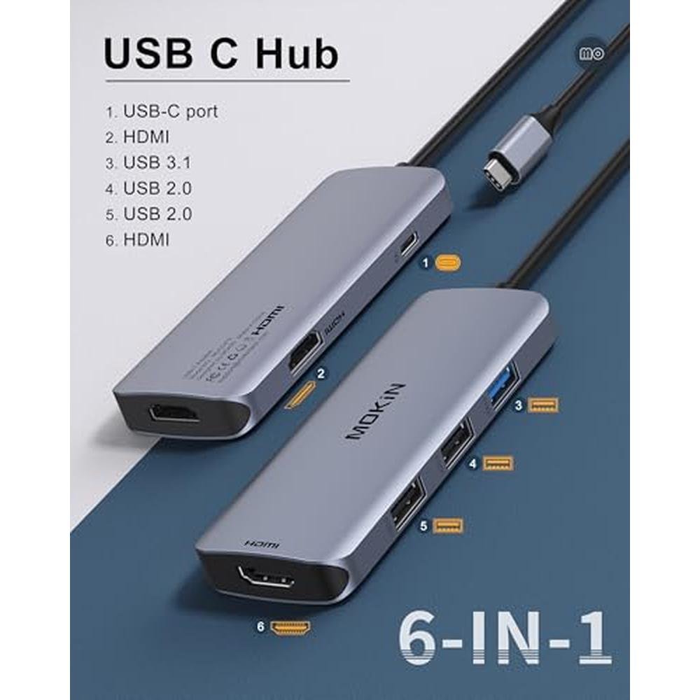 Dual Adapter: Mokin USB-C Hub with Dual HDMI Monitors – Side View