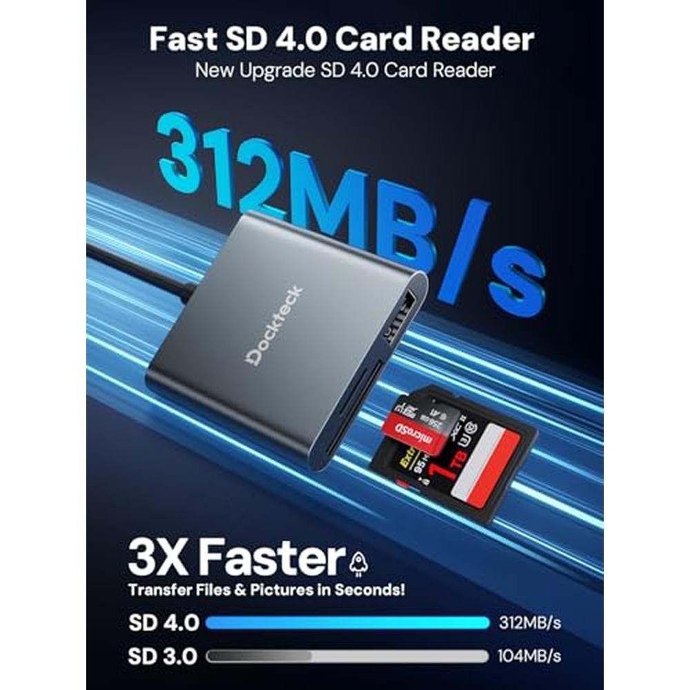 SD Card Reader: Dockteck Adapter 312MB/s Super Speed USB3.1 – Side View