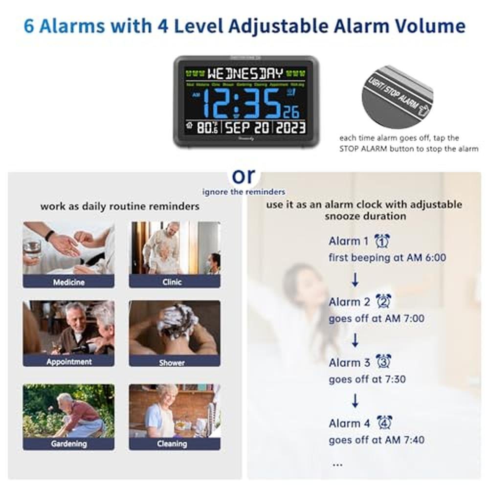 DreamSky Digital Clock: Large Calendar Clock for Seniors – Close-up Detail