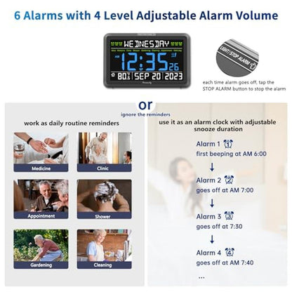 DreamSky Digital Clock: Large Calendar Clock for Seniors – Close-up Detail