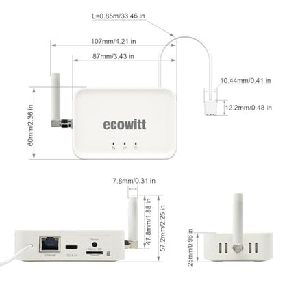 Ecowitt GW3000: Wi-Fi & Ethernet Weather Station Gateway – Side View