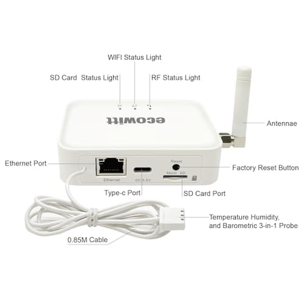 Ecowitt GW3000: Wi-Fi & Ethernet Weather Station Gateway – Close-up Detail