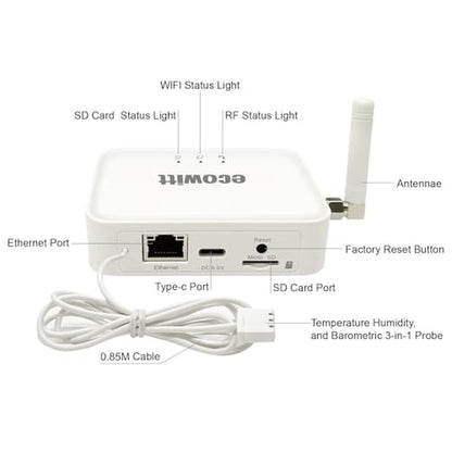 Ecowitt GW3000: Wi-Fi & Ethernet Weather Station Gateway – Close-up Detail