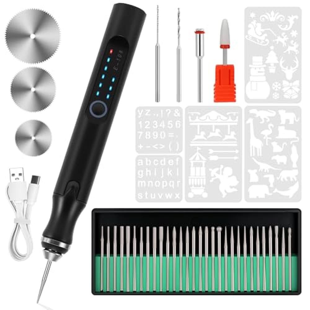 Electric Engraving Pen: Premium Engraving Tool with 37 Bits – Front View