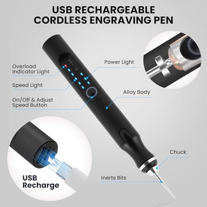 Electric Engraving Pen: Premium Engraving Tool with 37 Bits – Side View