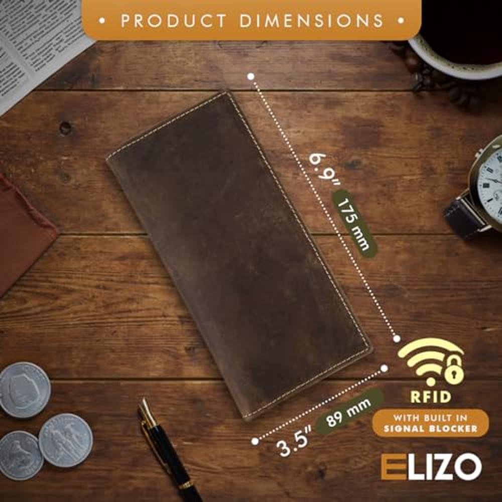 ELIZO Men's Genuine Leather Long Wallet – Side View