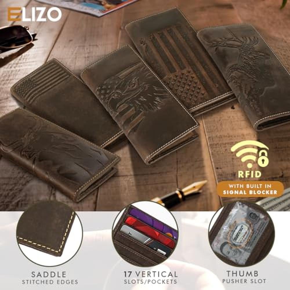 ELIZO Men's Genuine Leather Long Wallet – Close-up Detail