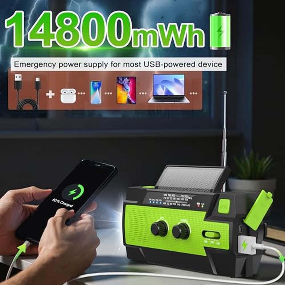 Emergency Crank Radio: MD-090P 14800mWh Solar Hand Crank – Side View