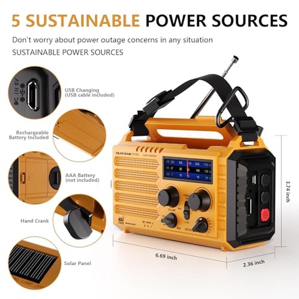 Radio Weather: Emergency Weather Radio 5 Ways Powered Crank – Close-up Detail