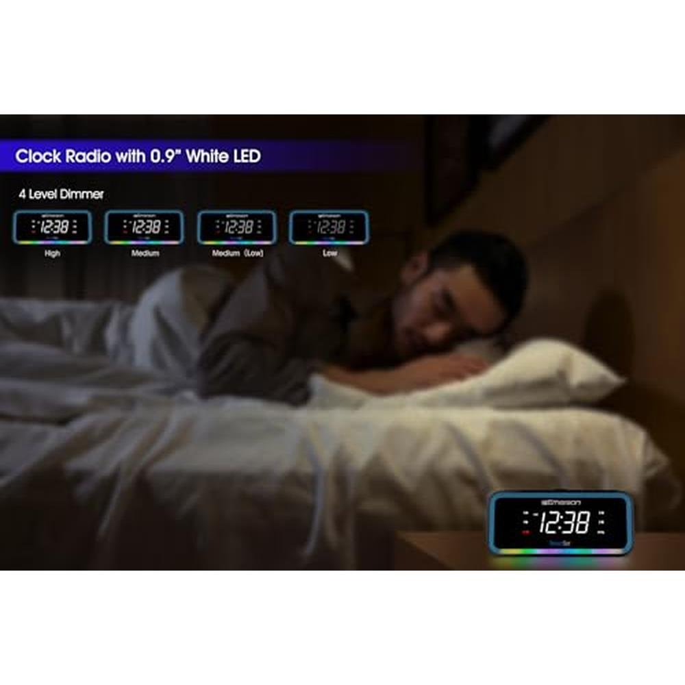 Emerson CKS1401 Smartset AM/FM Dual Alarm Clock Radio with – In Use