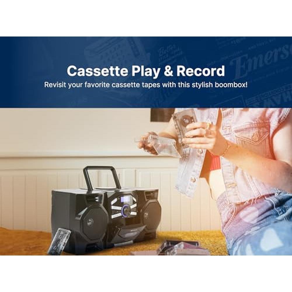Emerson Portable CD Player Boombox with Cassette Player – Side View