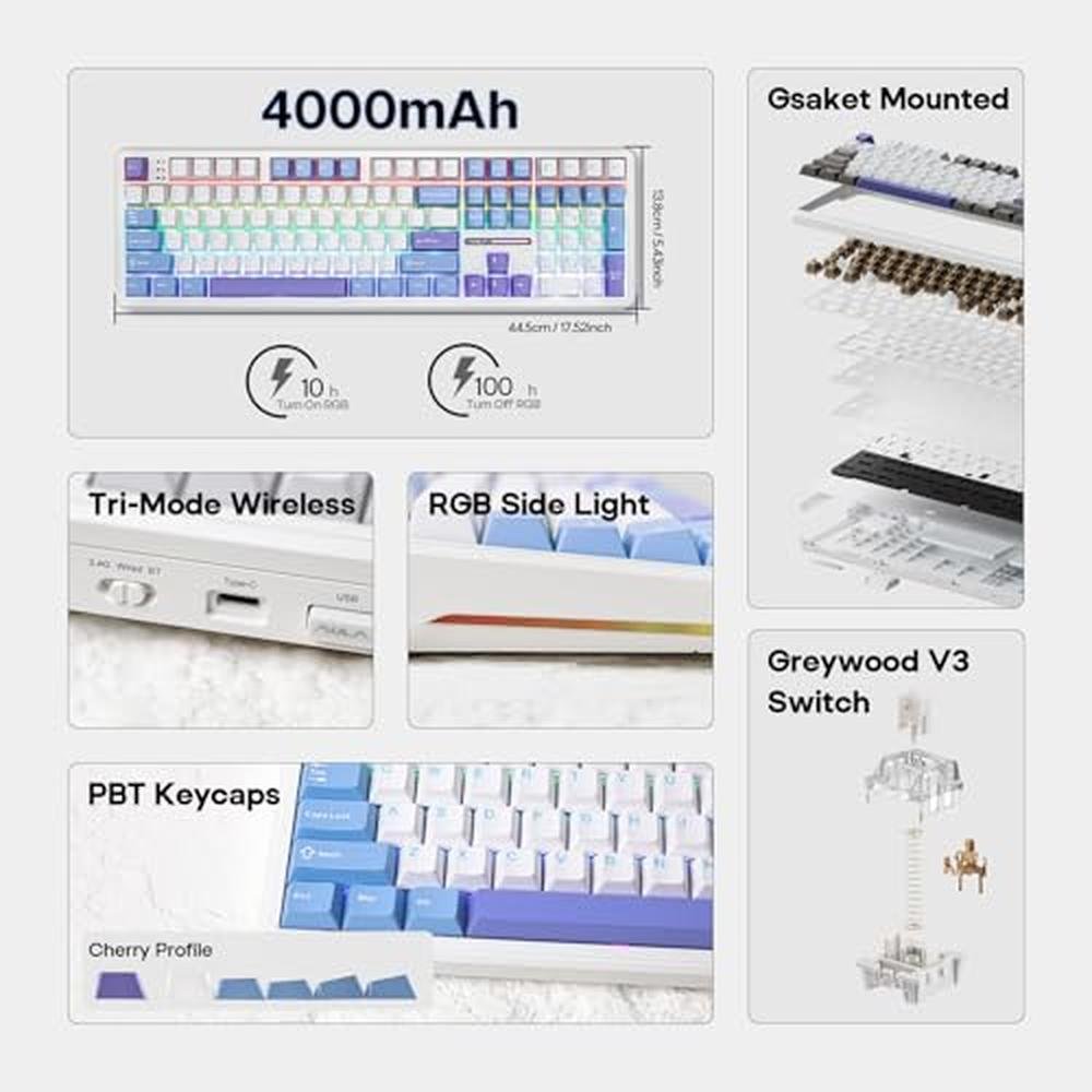 Keyboard Epomaker: Epomaker Aula F108 Wireless Gaming – Side View