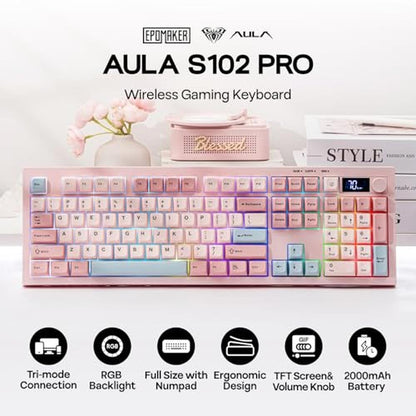 Keyboard Pink: EPOMAKER Aula S102 PRO Membrane Gaming – Side View