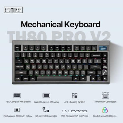 Keyboard Epomaker: Epomaker TH80 Pro V2 Wireless Gaming – Side View