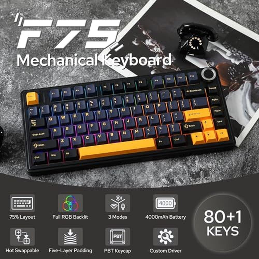 Keyboard Black: Epomaker X Aula F75 Gasket Mechanical – Side View