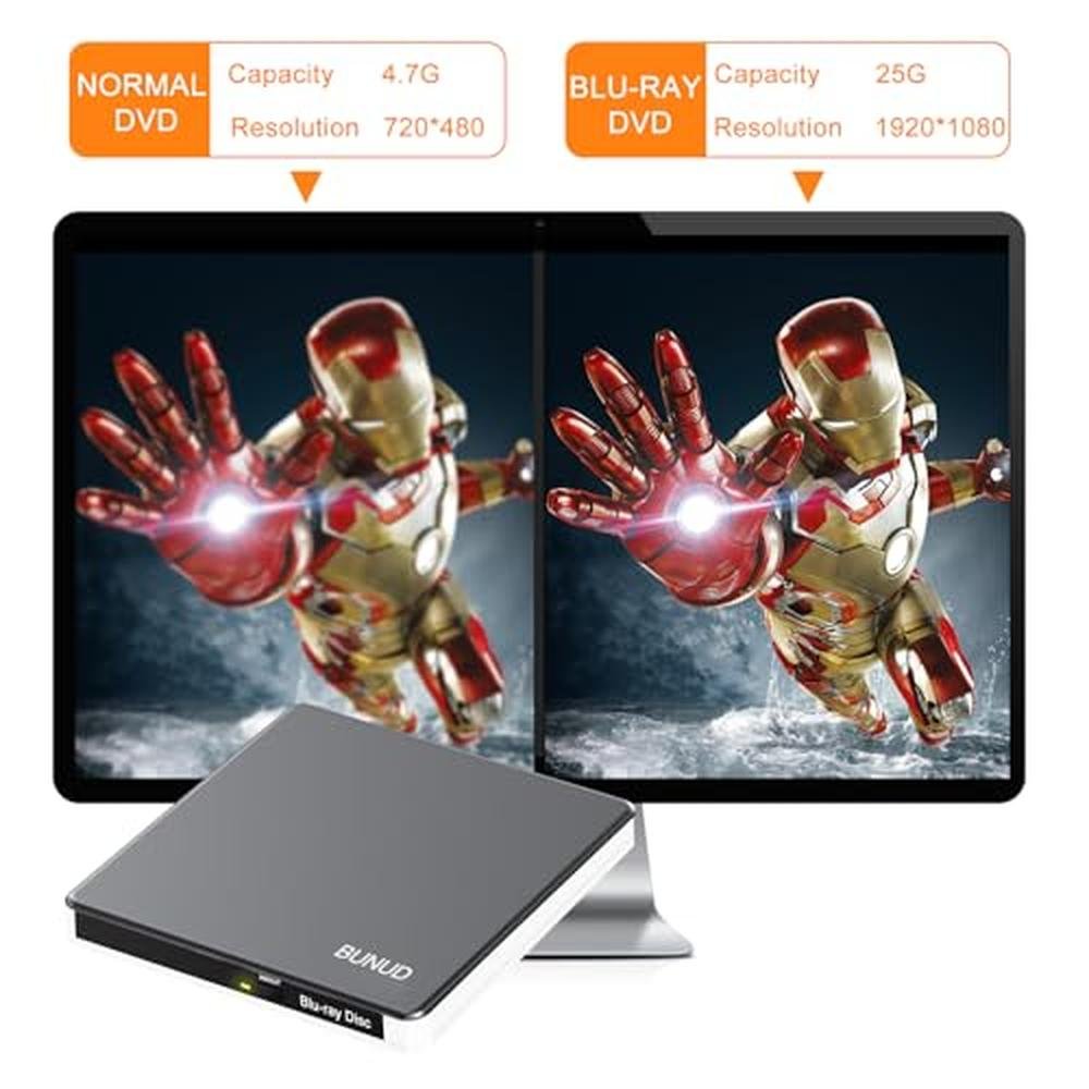 Blu Ray CD DVD Drive: External USB 3.0 Type C Blu Ray – Side View