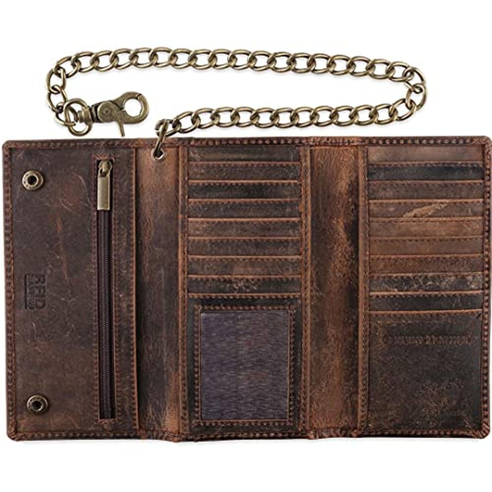 F&L CLASSIC RFID Blocking Mens Tri-fold Long Style Cowhide – Front View