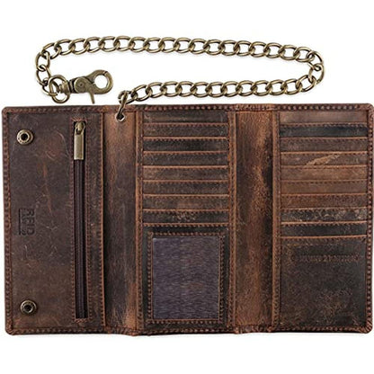 F&L CLASSIC RFID Blocking Mens Tri-fold Long Style Cowhide – Front View