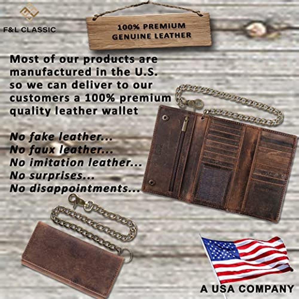 F&L CLASSIC RFID Blocking Mens Tri-fold Long Style Cowhide – Side View
