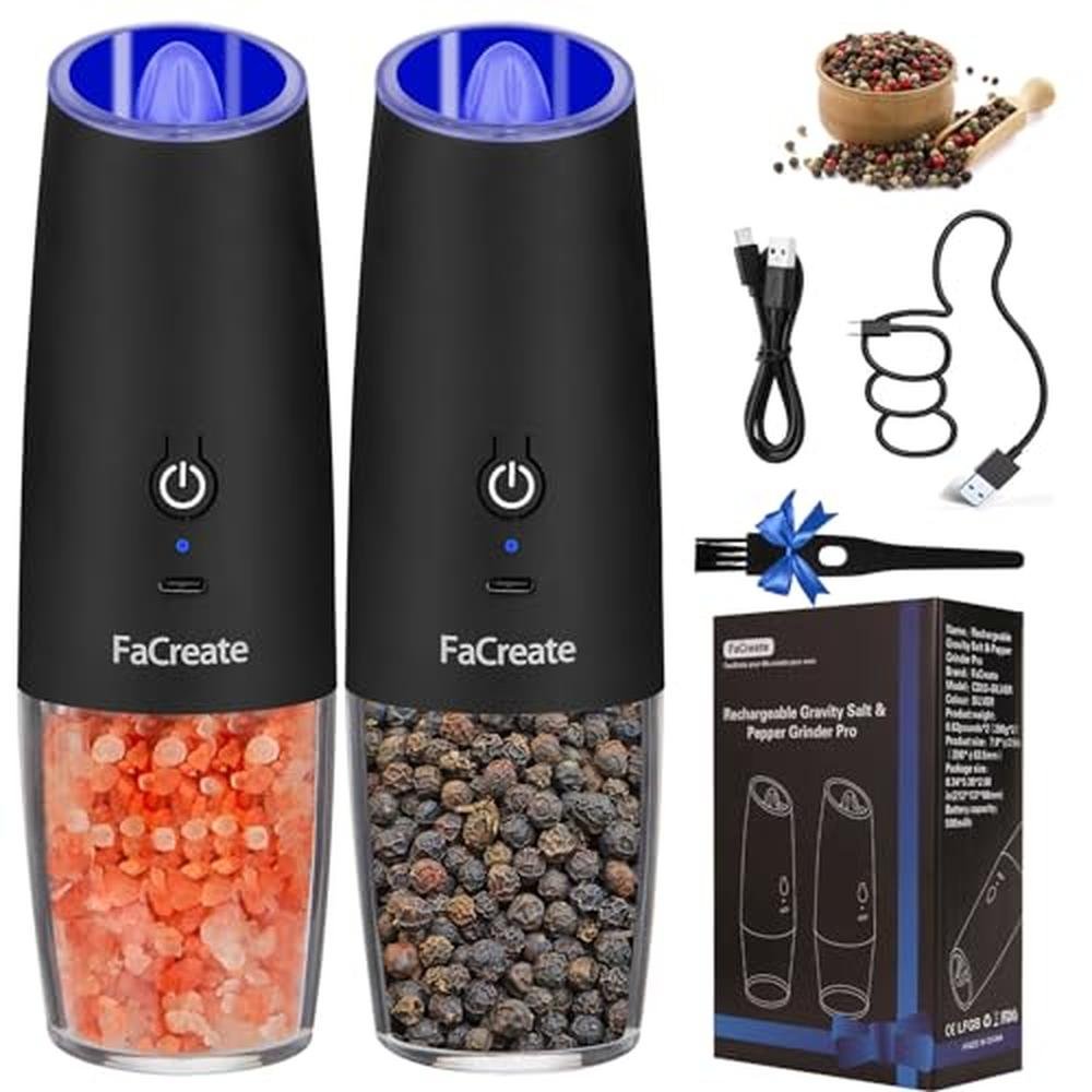 Salt Pepper Grinder: FaCreate Upgraded USB Rechargeable – Front View