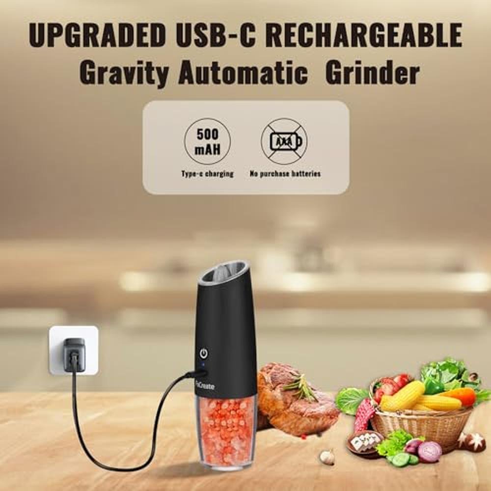 Salt Pepper Grinder: FaCreate Upgraded USB Rechargeable – Side View