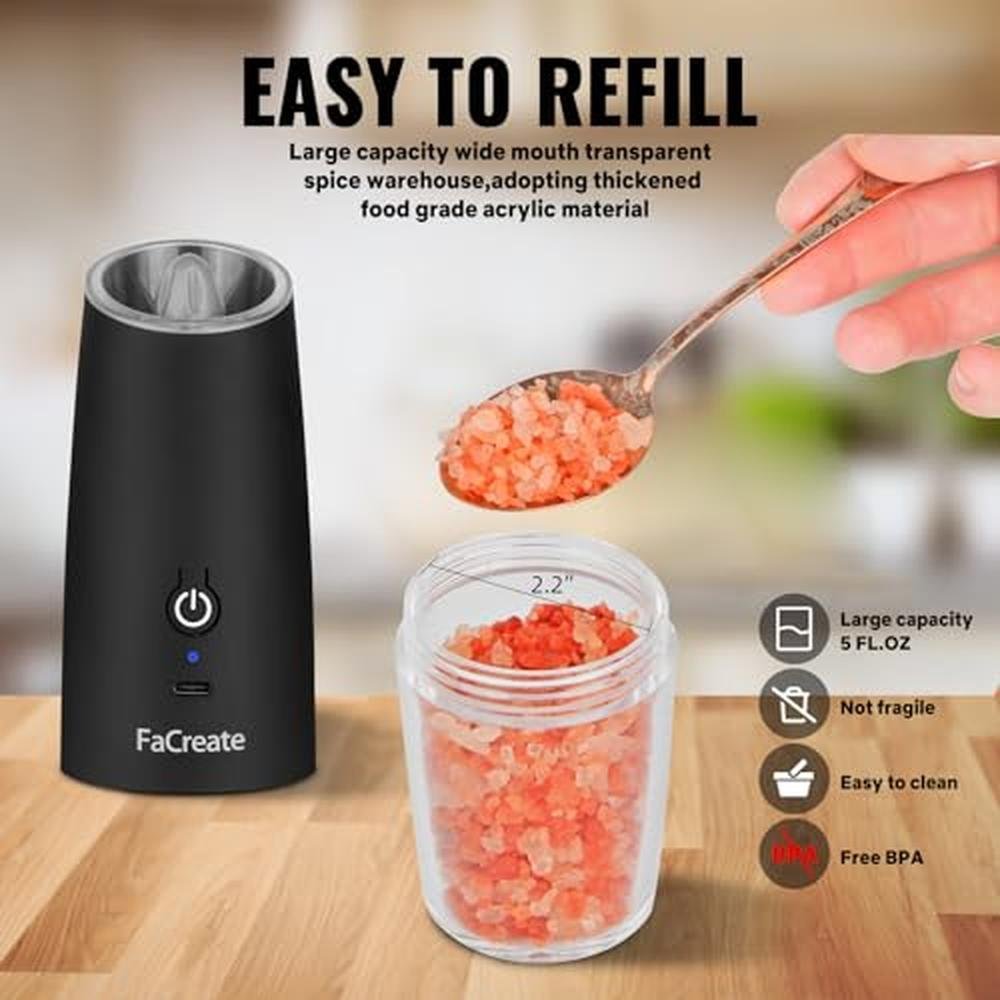 Salt Pepper Grinder: FaCreate Upgraded USB Rechargeable – Packaging