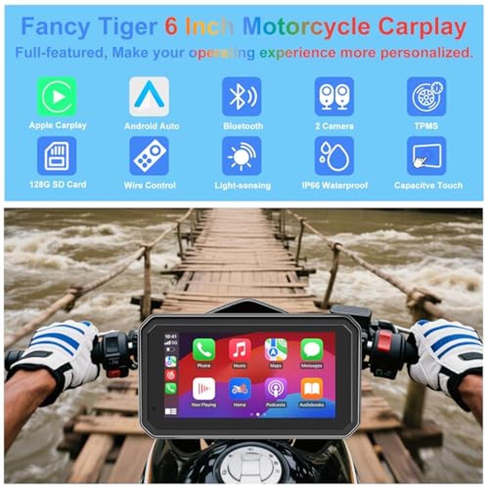 FancyTiger 6 Ultra-Bright Motorcycle Carplay HD Waterproof – Side View