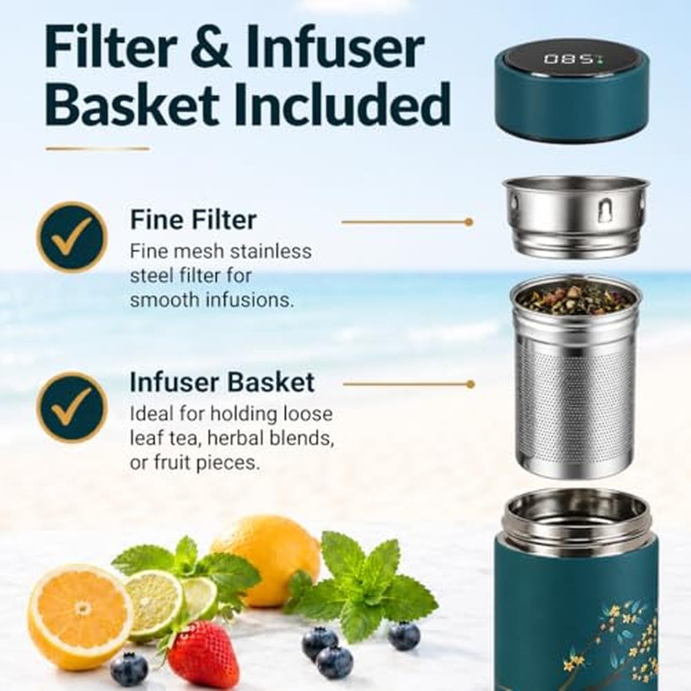 Tea Infuser: Farasi Smart Water Bottle with Fahrenheit – Side View