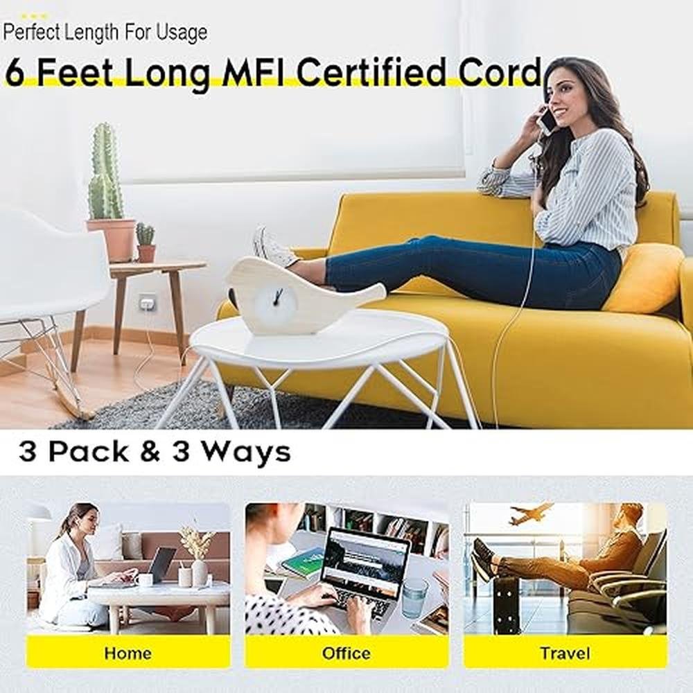iPhone Charger: 3-Pack Fast Charging Cable Set – Close-up Detail