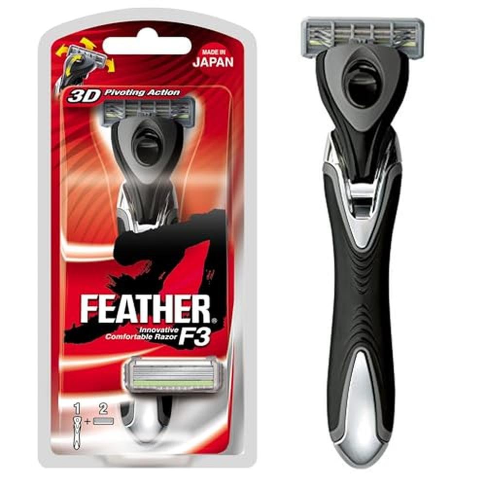 Shaving Razor: Feather F3 Pivoting Head Shaving Razor with – Front View