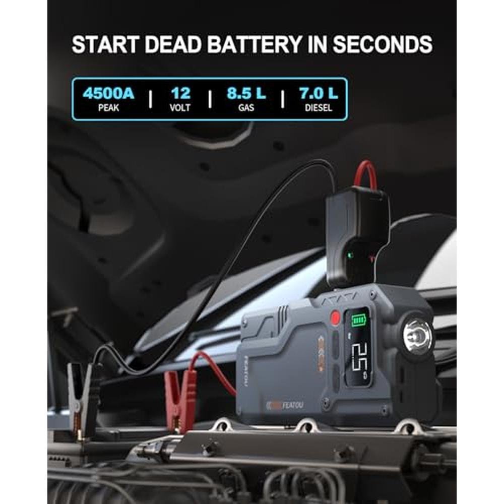 Featou Jump Starter with Air Compressor – Side View