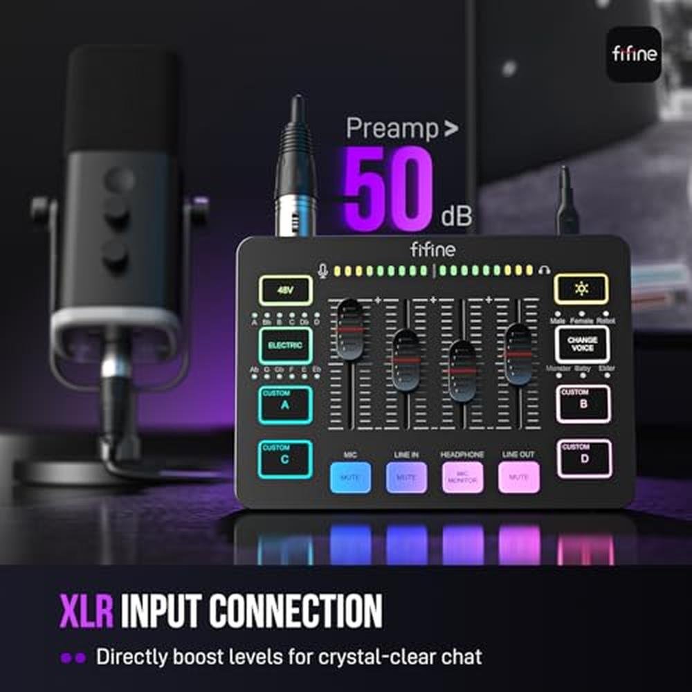 Mixer FIFINE: FIFINE SC3 Gaming Audio Mixer with XLR – Side View