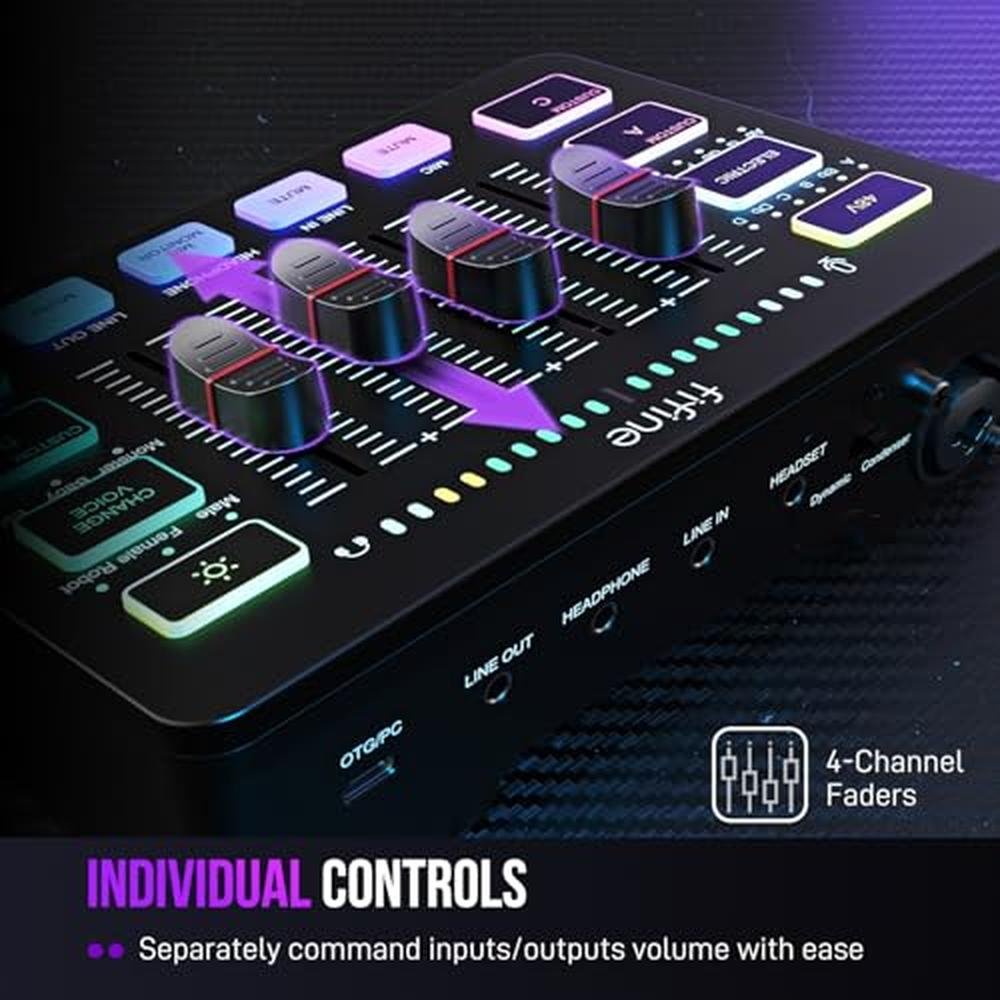 Mixer FIFINE: FIFINE SC3 Gaming Audio Mixer with XLR – Close-up Detail