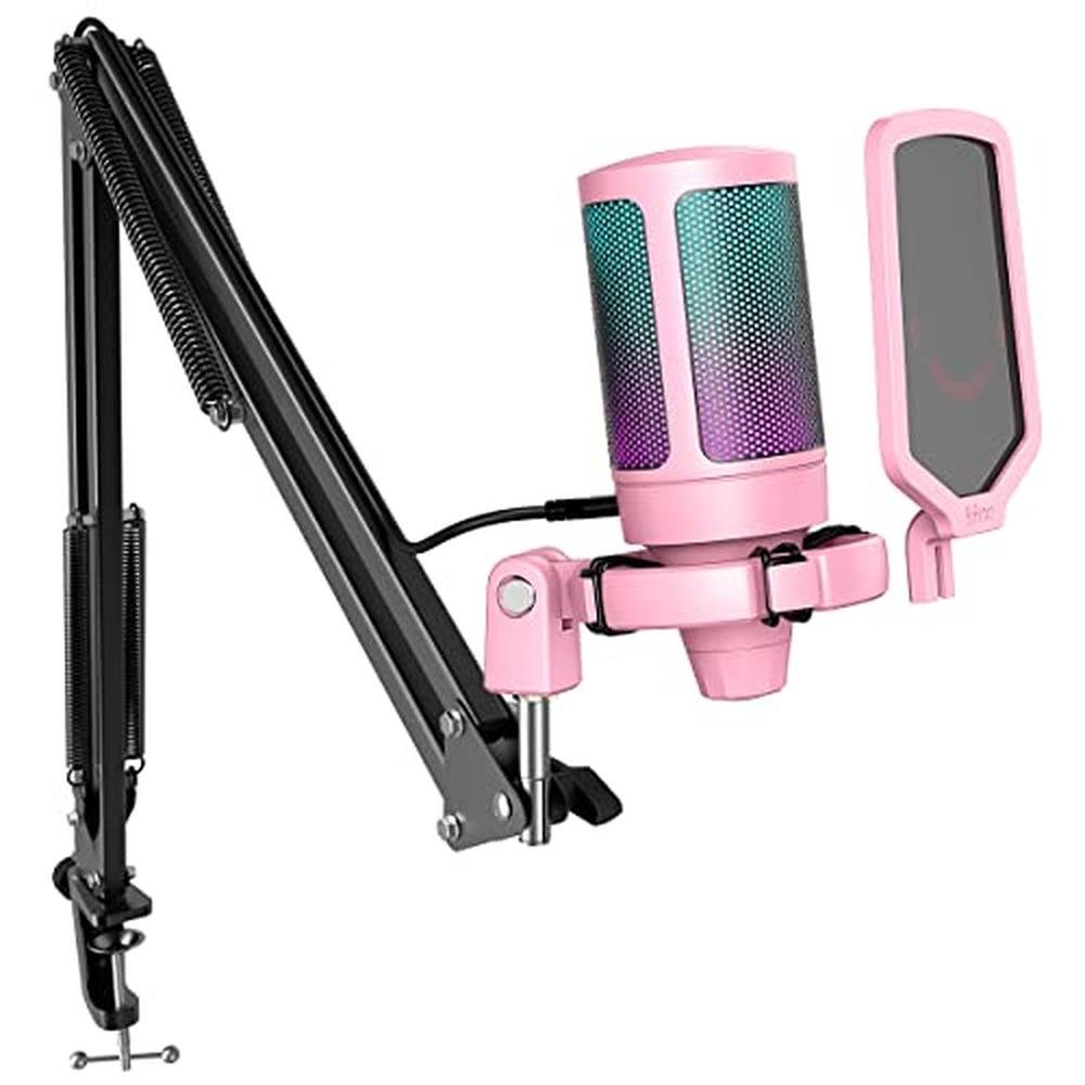 Microphone Fifine: Fifine A6T Pink USB Gaming Microphone Kit – Front View