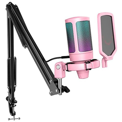 Microphone Fifine: Fifine A6T Pink USB Gaming Microphone Kit – Front View